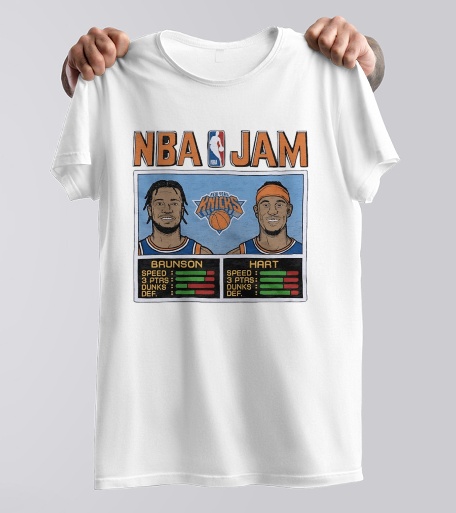 Jalen Brunson Josh Hart New York Knicks NBA Jam Retro Basketball Game T-Shirt