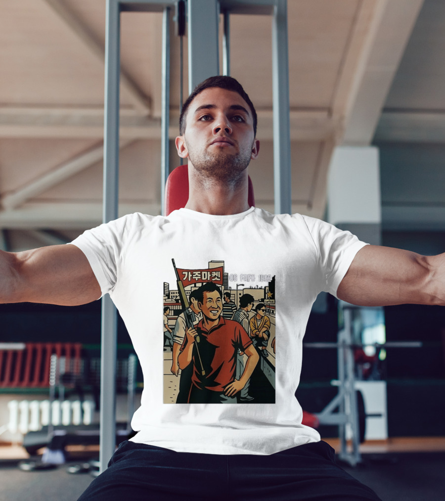 Korean American Street Scene Man With Rifle Urban T-Shirt
