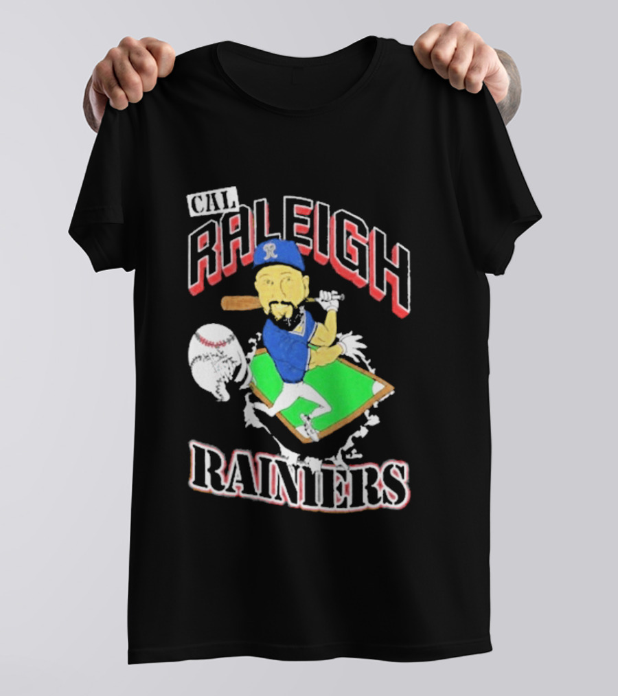 Cal Raleigh Rainiers Baseball Catcher Player Caricature T-Shirt
