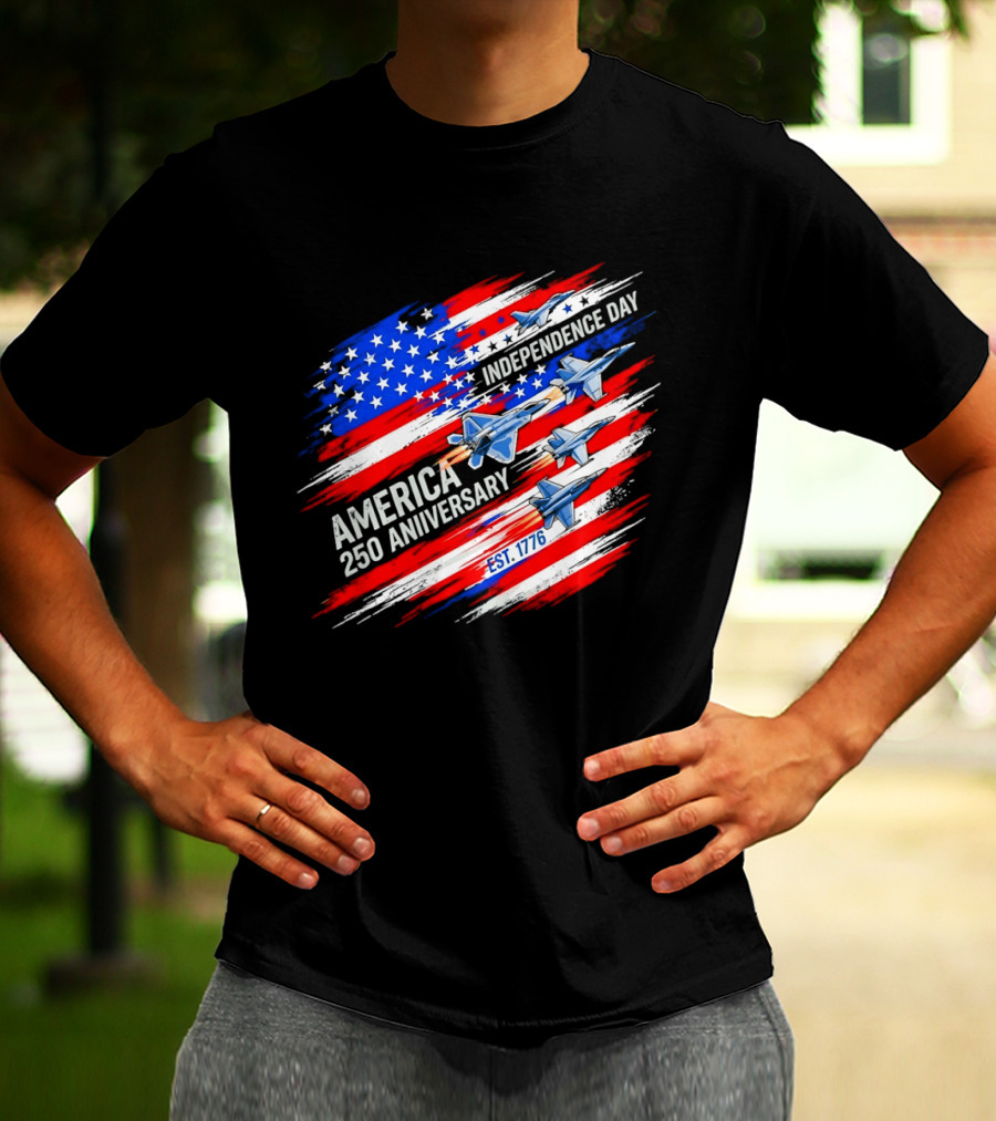 America 250 Anniversary Independence Day Fighter Jets Est 1776 Patriotic T-Shirt
