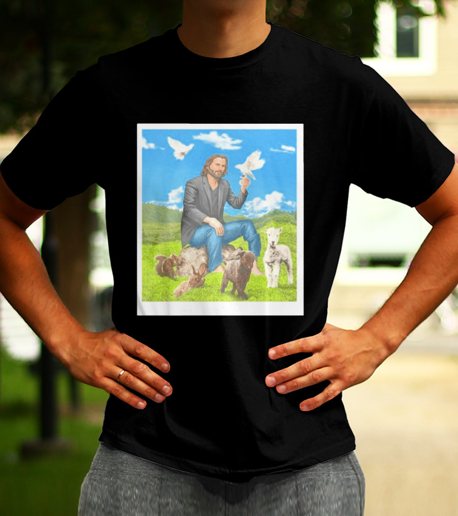 Keanu Reeves Surrounded By Animals In Peaceful Steppe Landscape T-Shirt