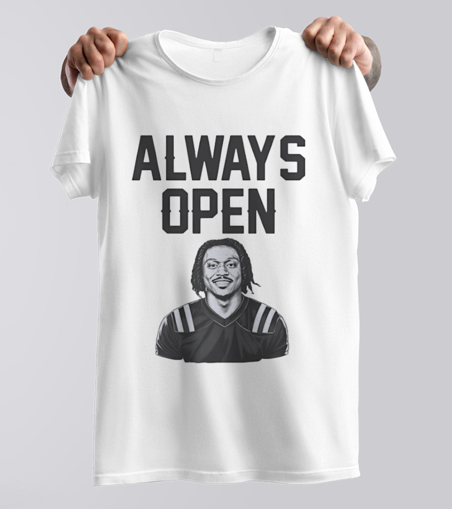Always Open Bold Text With Cartoon Football Player T-Shirt