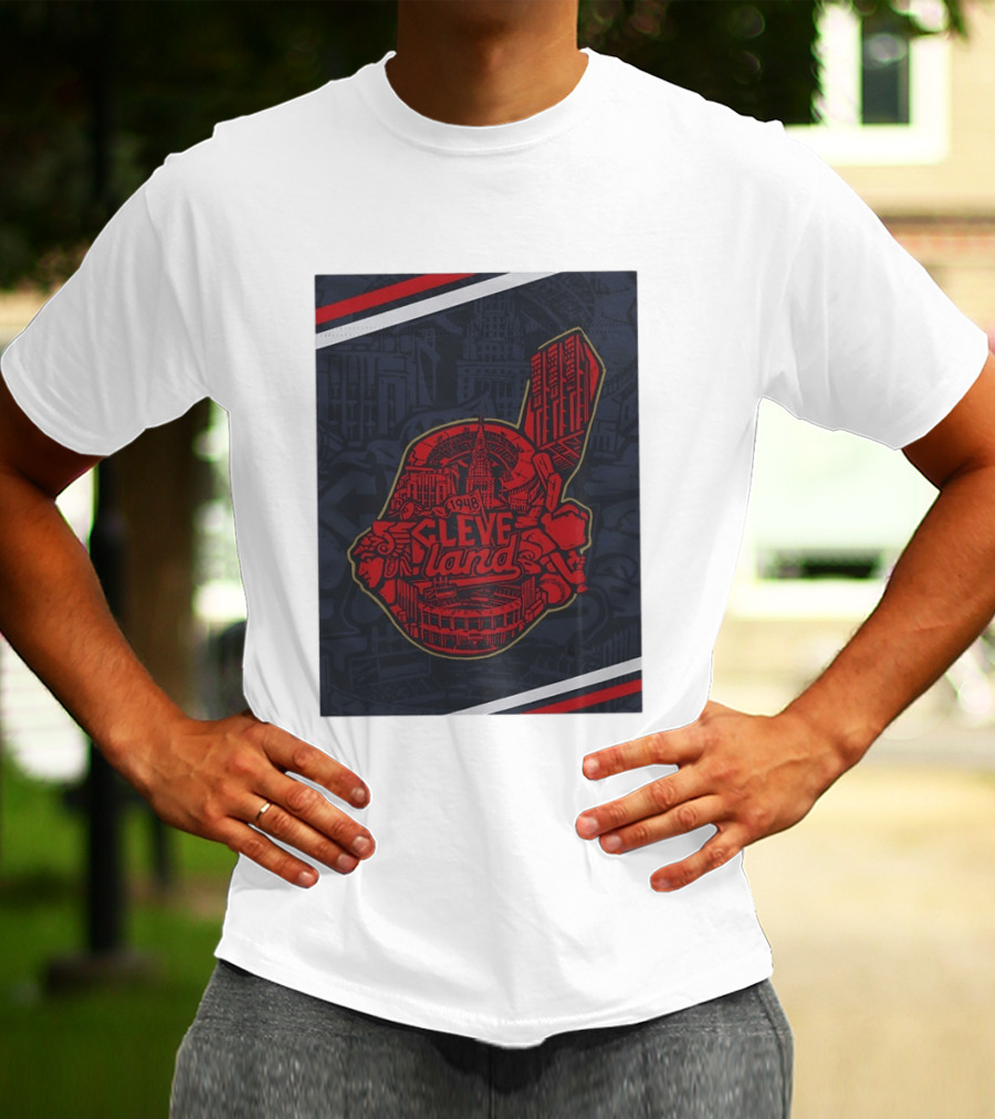 Cleveland 1948 Baseball Team City Mosaic Landmark Collage T-Shirt