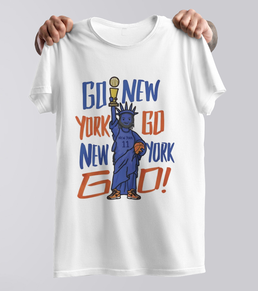 Go New York Go New York Go Jalen Brunson 11 Statue Of Liberty Basketball Trophy T-Shirt