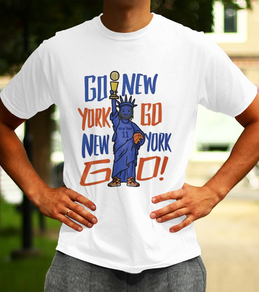 Go New York Go New York Go Jalen Brunson 11 Statue Of Liberty Basketball Trophy T-Shirt