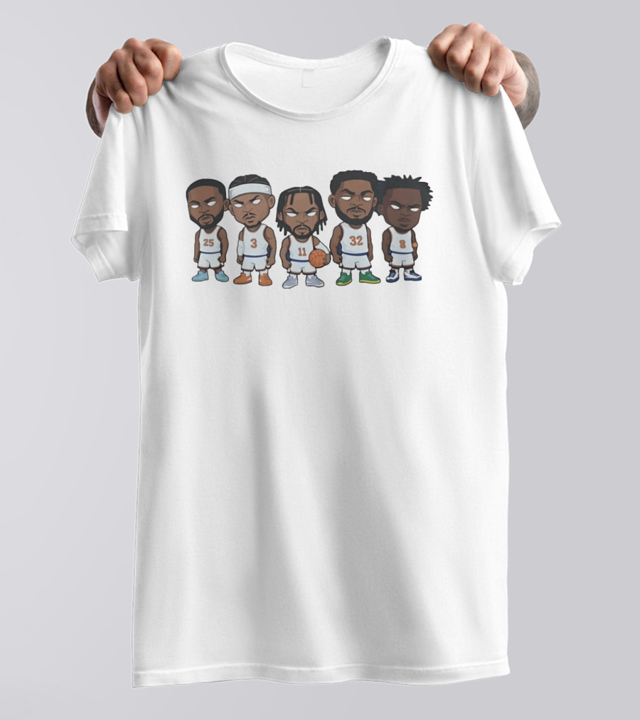 New York Knicks 2026 Player Cartoon Characters 25 3 11 32 8 T-Shirt