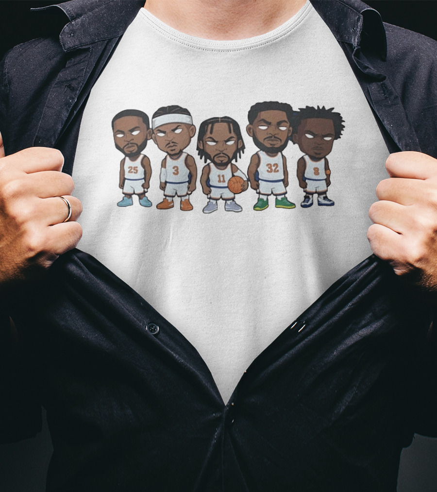 New York Knicks 2026 Player Cartoon Characters 25 3 11 32 8 T-Shirt