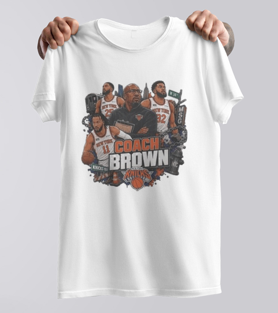 New York Knicks MSG Coach Brown Knicks Way Basketball Team 34th Street 2026 T-Shirt