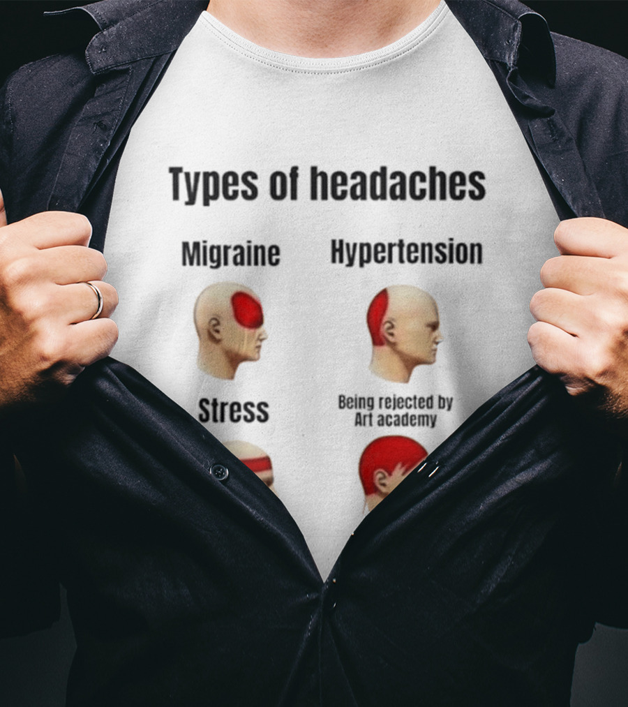 Types Of Headaches Migraine Hypertension Stress Being Rejected By Art Academy T-Shirt