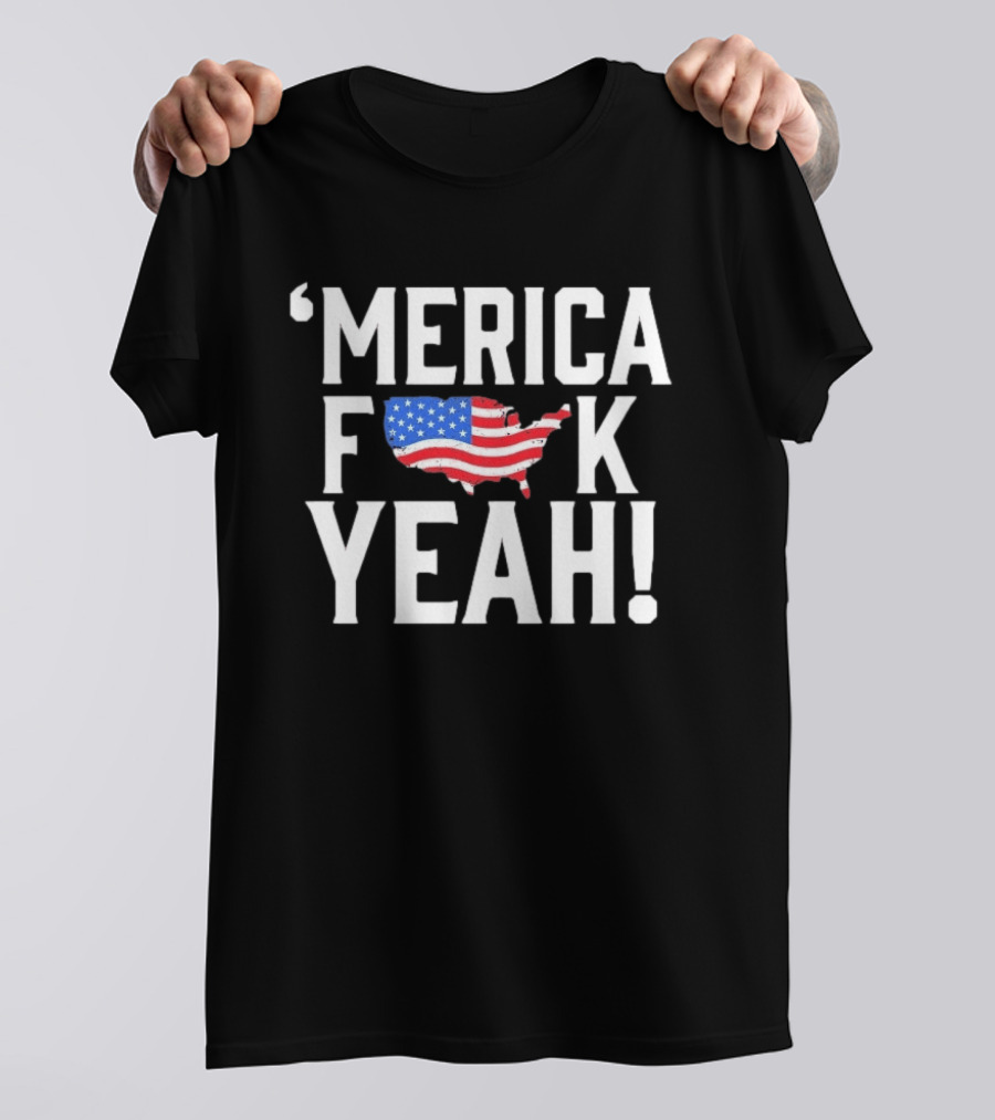 Merica F Yeah USA Map American Flag T-Shirt