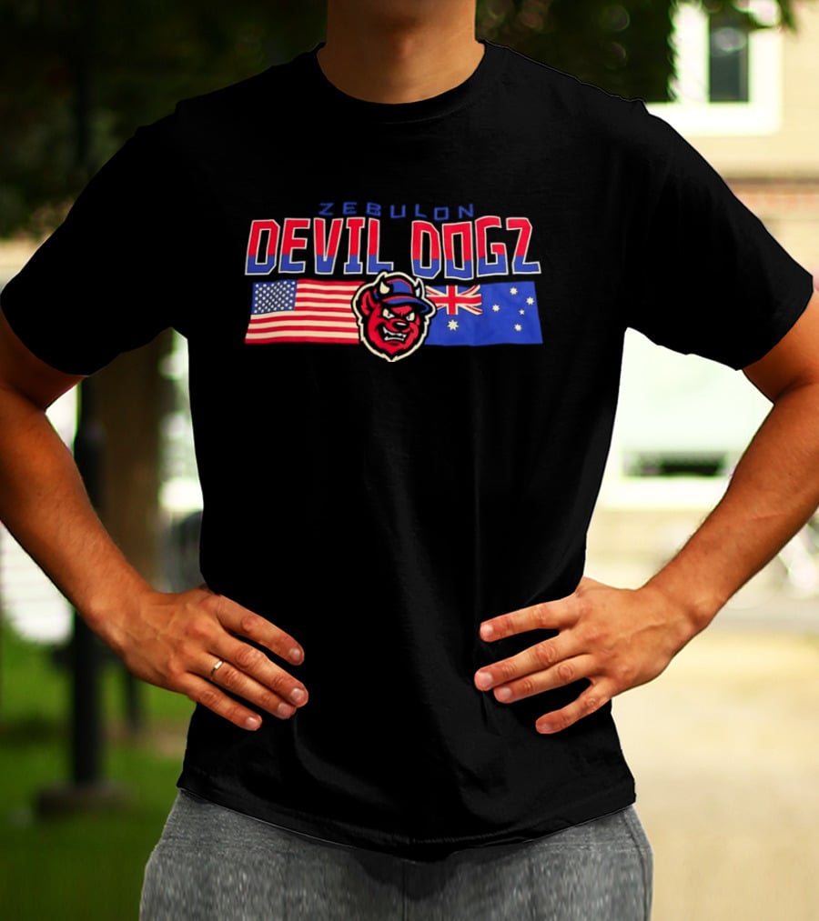 Zebulon Devil Dogz American Australian Flags T-Shirt
