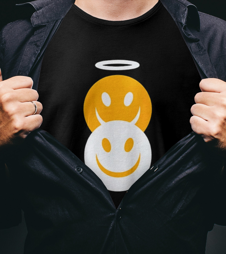 Angel And Devil Smiley Faces Halo And Horns T-Shirt