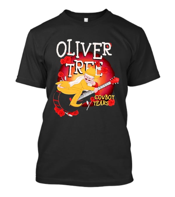 Oliver Tree Cowboy Tears Cartoon Character With Roses And Guitar T-Shirt