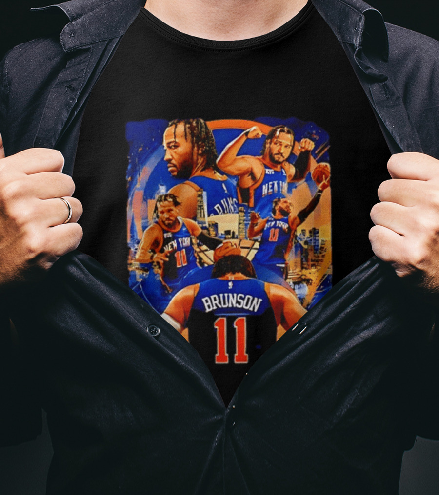 New York Knicks Jalen Brunson Number 11 Team Collage T-Shirt