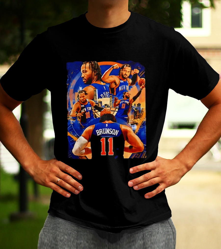 New York Knicks Jalen Brunson Number 11 Team Collage T-Shirt