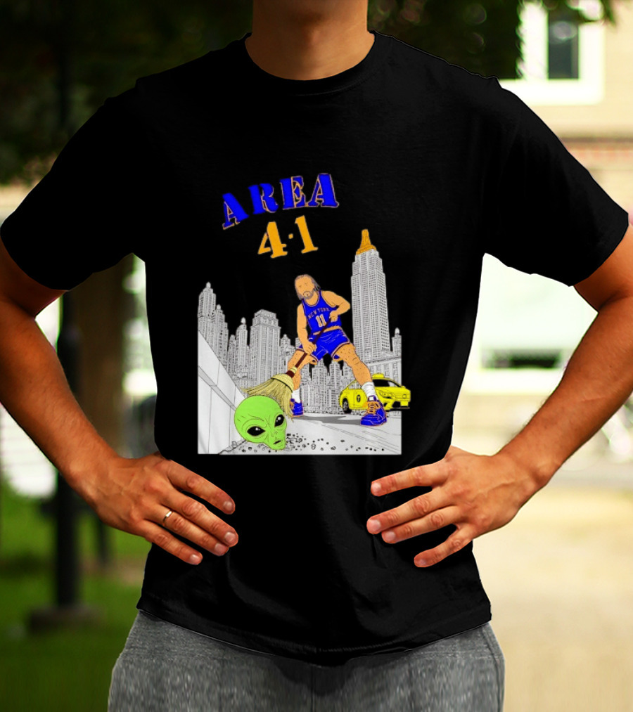 AREA 4 1 Jalen Brunson New York Knicks Vs Alien San Antonio Spurs T-Shirt