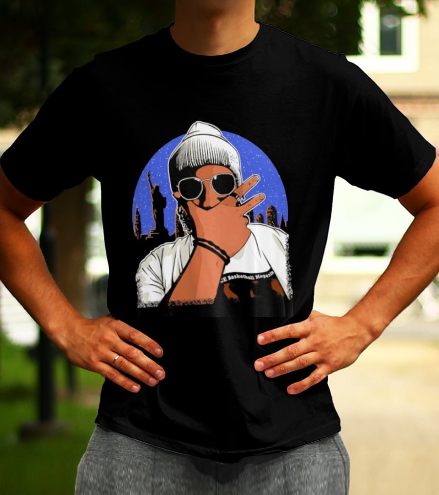 Jalen Brunson's Dad Celly Peace Sign NYC Skyline Basketball Magazine T-Shirt