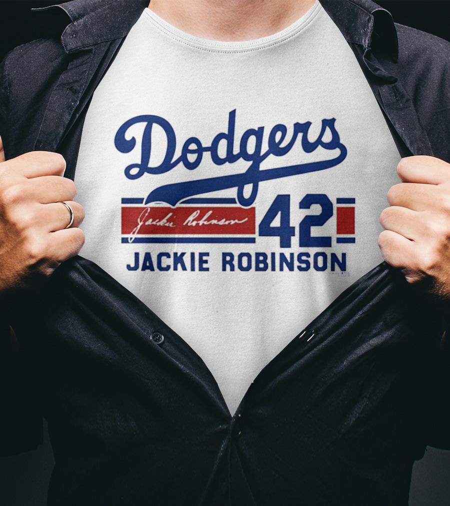 Brooklyn Dodgers 42 Jackie Robinson Signature T-Shirt