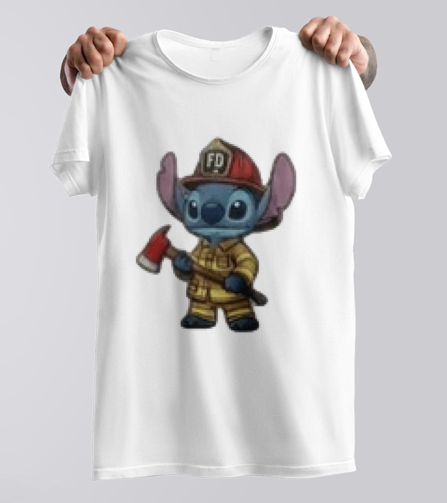Disney Stitch Fire Rescue Not Just A Job A Calling Fire Dept FD Helmet Axe T-Shirt