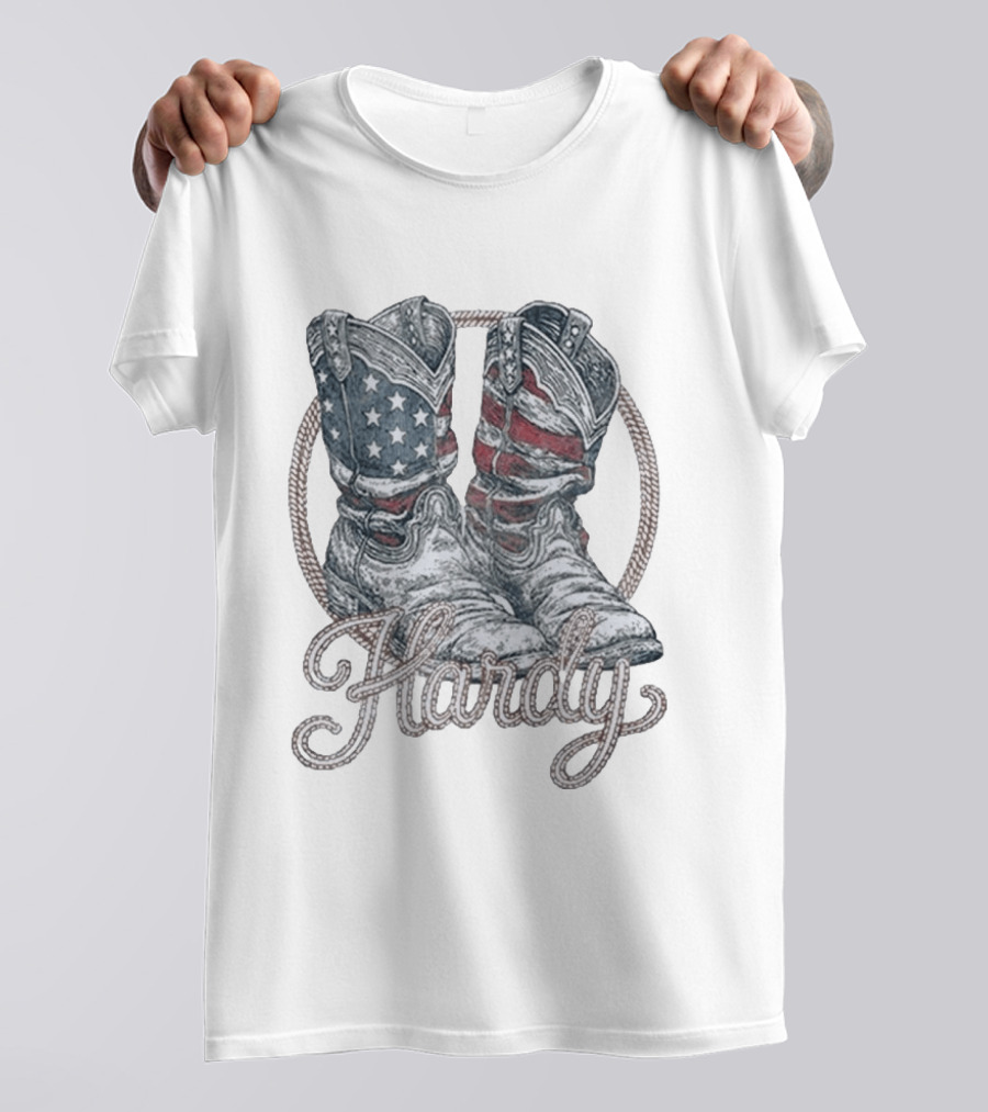 Hardy Boots Americana Patriotic Flag Cowboy T-Shirt