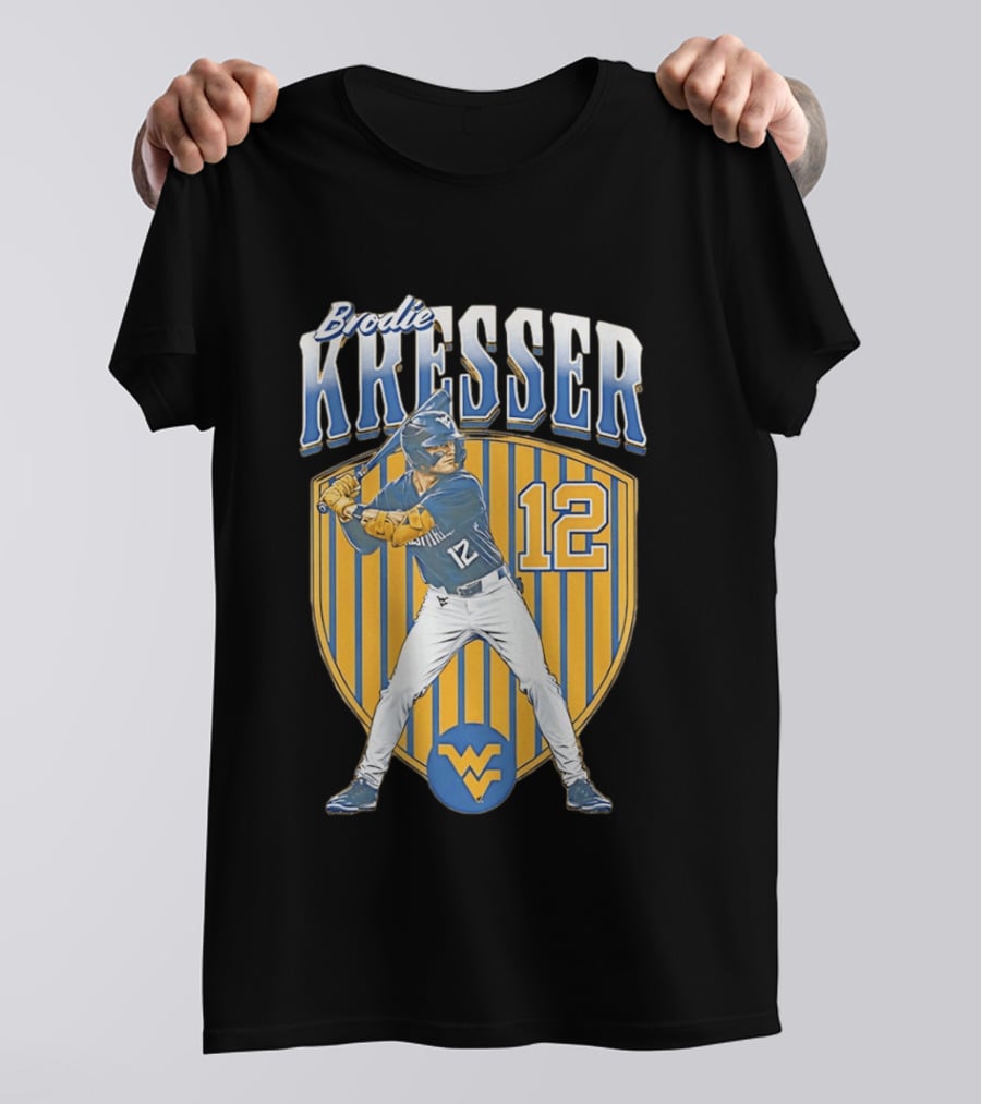 West Virginia Mountaineers Brodie Kresser Number 12 Baseball Player T-Shirt