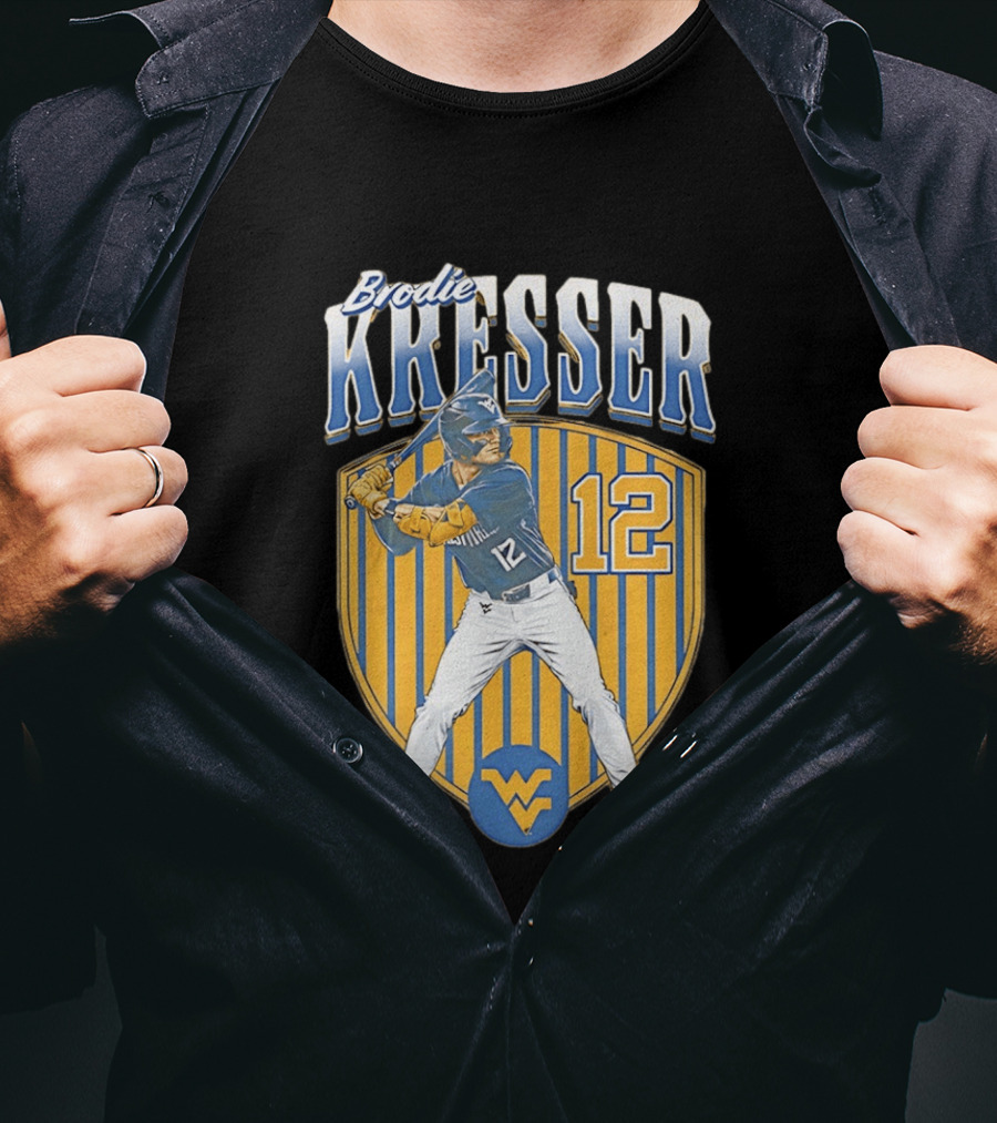 West Virginia Mountaineers Brodie Kresser Number 12 Baseball Player T-Shirt