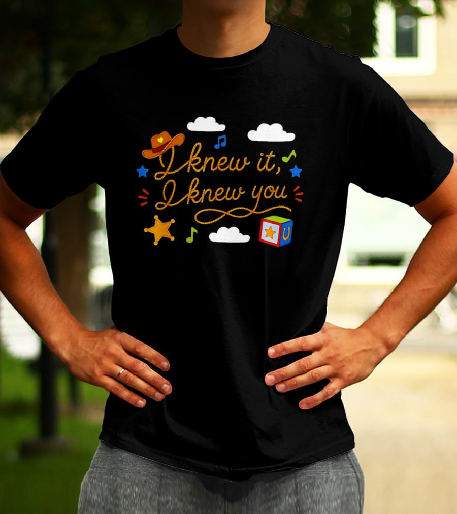 I Knew It I Knew You Western Cowgirl Sheriffs Badge Cowboy Hat Music Notes Blocks T-Shirt