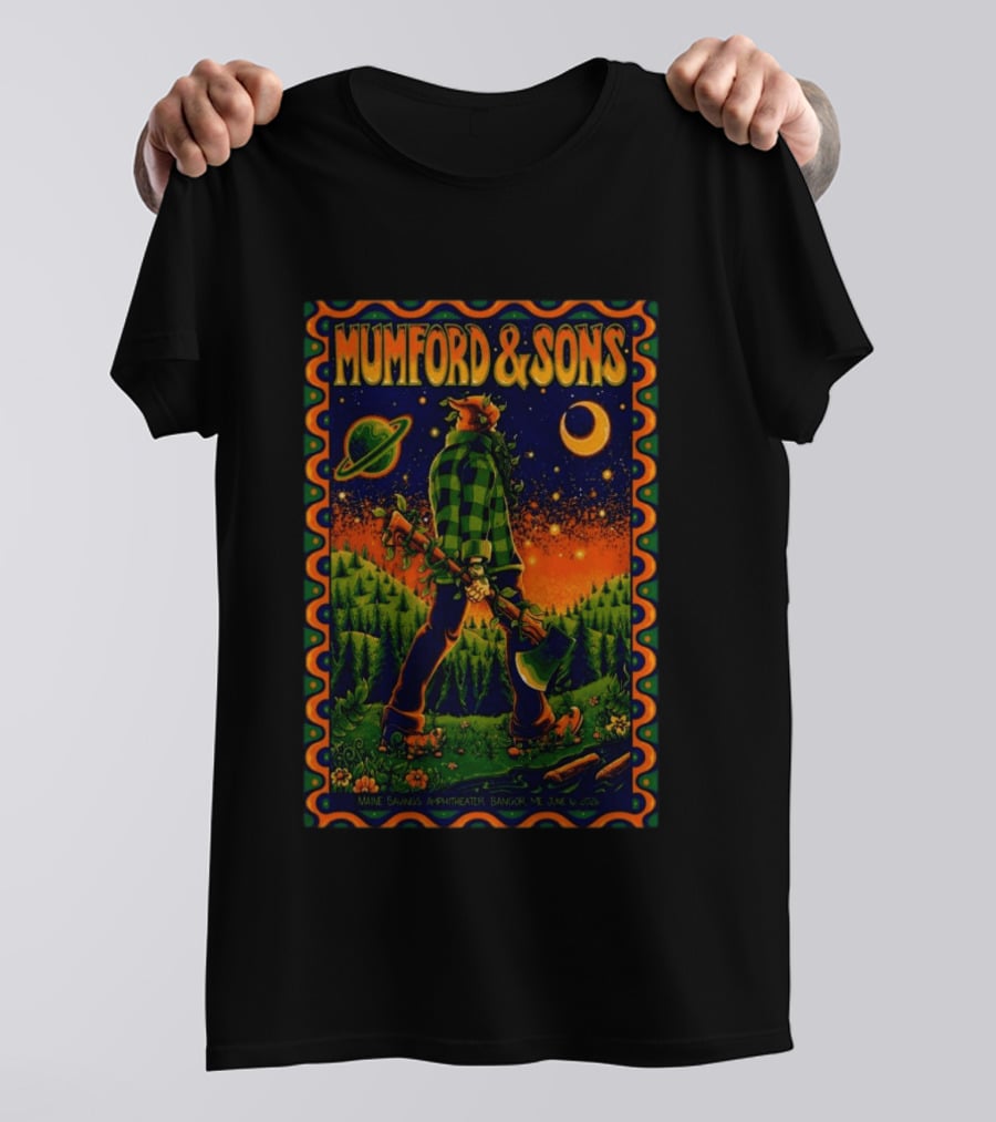 Mumford And Sons Maine Savings Amphitheater Bangor ME June 16 2026 Concert Planet And Moon Lumberjack T-Shirt