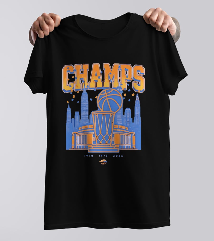New York Knicks Champs 1970 1973 2026 Basketball Skyline Celebration T-Shirt