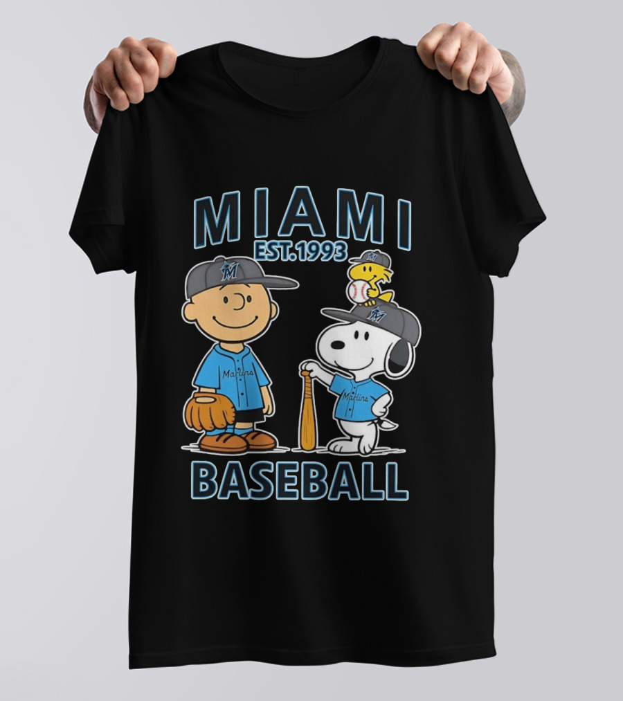 Miami Marlins Baseball Peanuts Characters Est 1993 T-Shirt