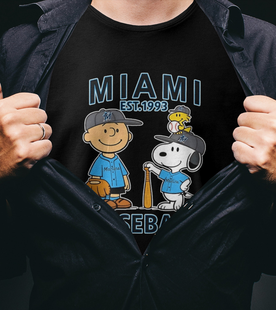 Miami Marlins Baseball Peanuts Characters Est 1993 T-Shirt