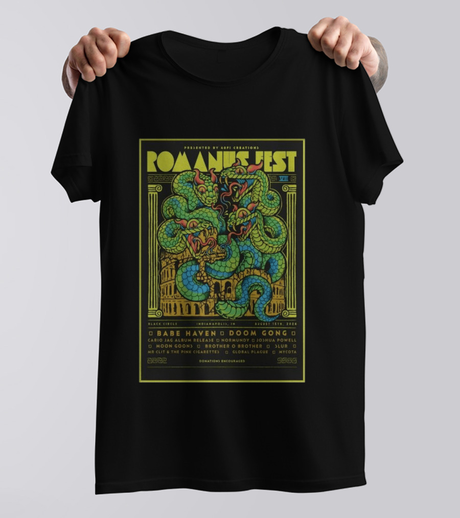 Romanus Fest VII August 15 2026 Indianapolis Black Circle Featuring Babe Haven Doom Gong T-Shirt