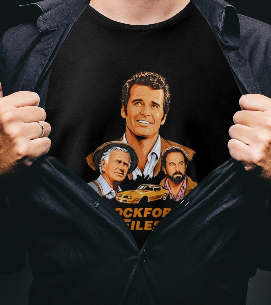 The Rockford Files 1970s James Garner Iconic Cast And Car T-Shirt