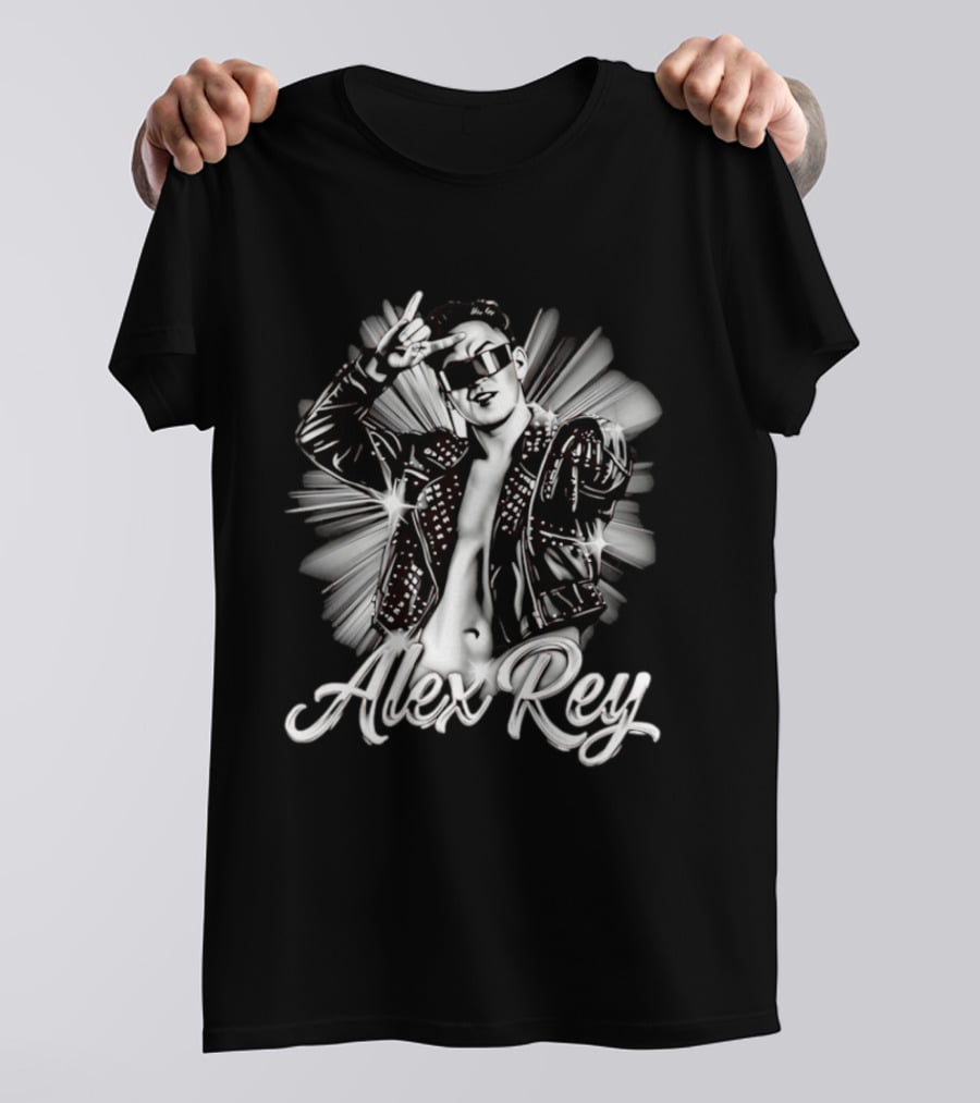Alex Rey Pro Wrestling Player Collage Studded Jacket Sunglasses Pose T-Shirt