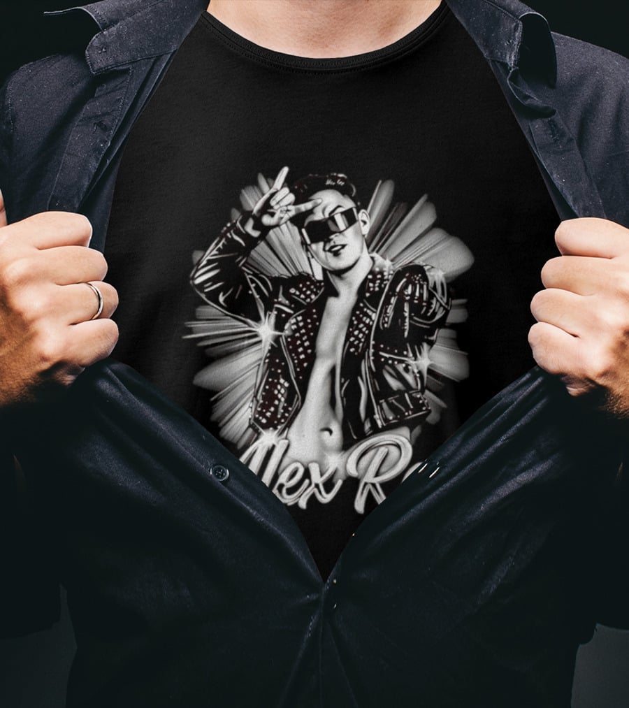 Alex Rey Pro Wrestling Player Collage Studded Jacket Sunglasses Pose T-Shirt