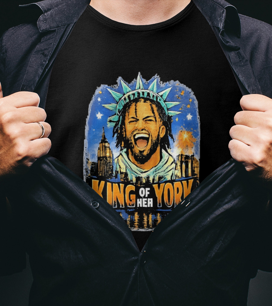 Jalen Brunson Statue Of Liberty Crown King Of New York City Skyline T-Shirt