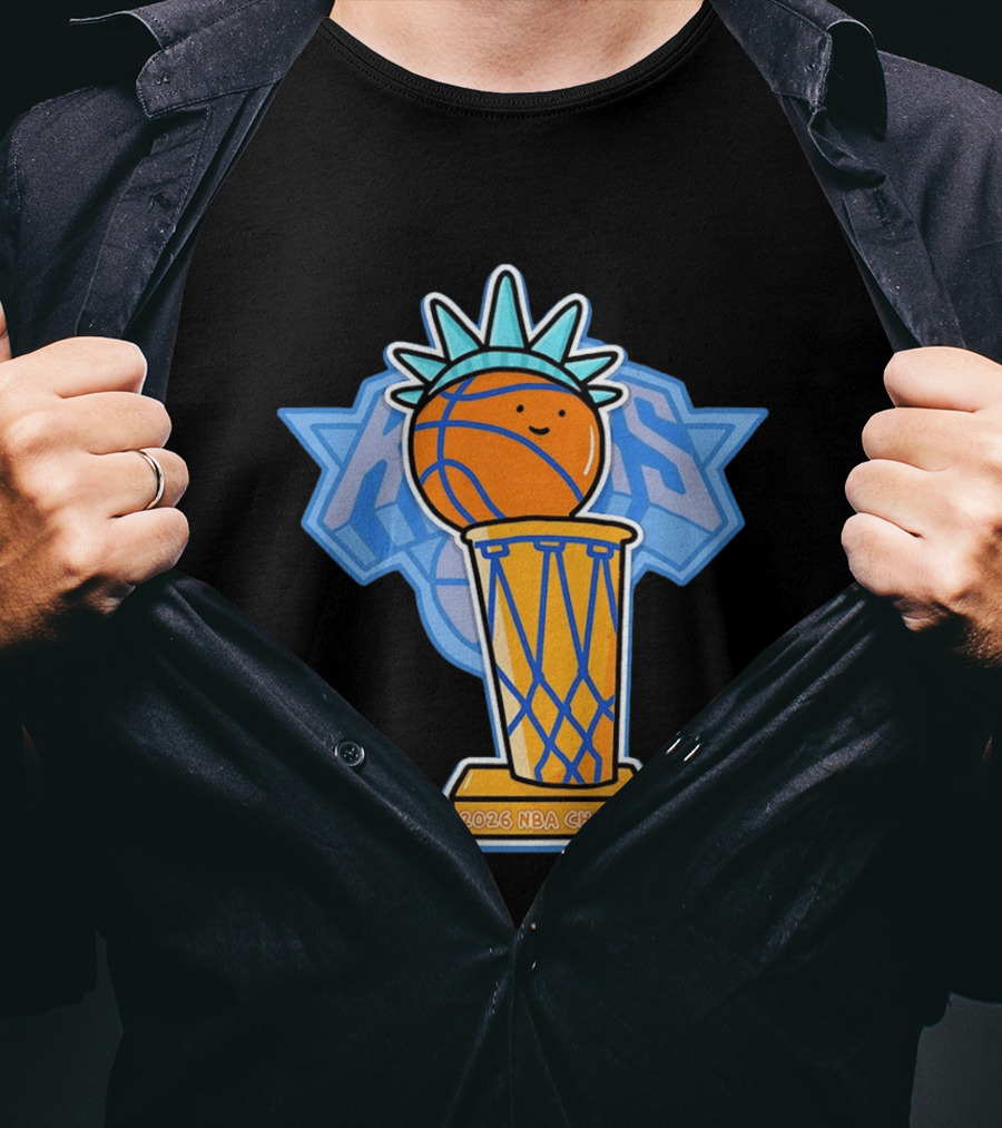 Knicks NBA Champs 2026 Statue Of Liberty Basketball Trophy T-Shirt