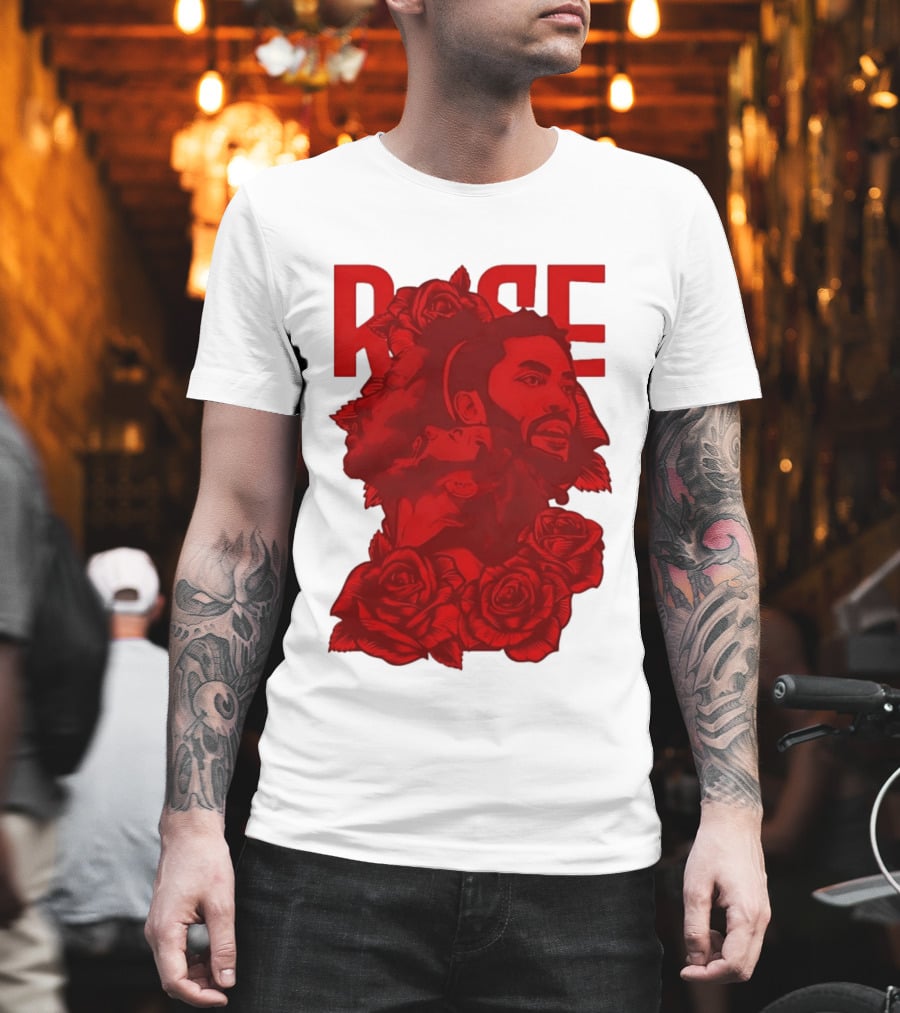 Derrick Rose Red Rose Portrait With Decorative Roses T-Shirt