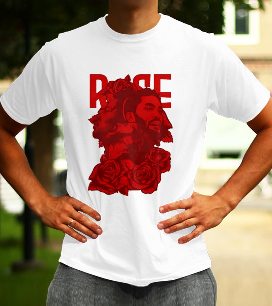 Derrick Rose Red Rose Portrait With Decorative Roses T-Shirt