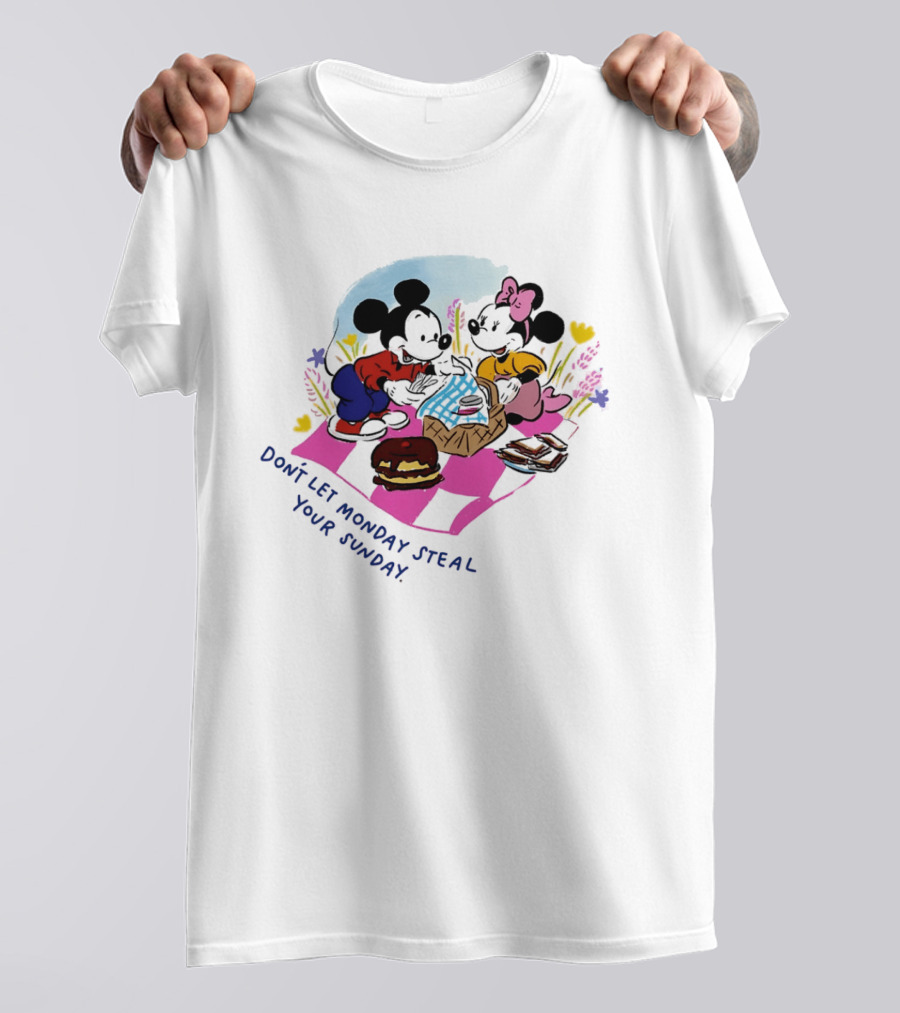 Mickey And Minnie Mouse Don't Let Monday Steal Your Sunday Picnic Fun T-Shirt