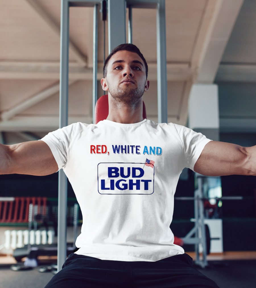 Red White And Bud Light American Flag 4th Of July Celebration T-Shirt