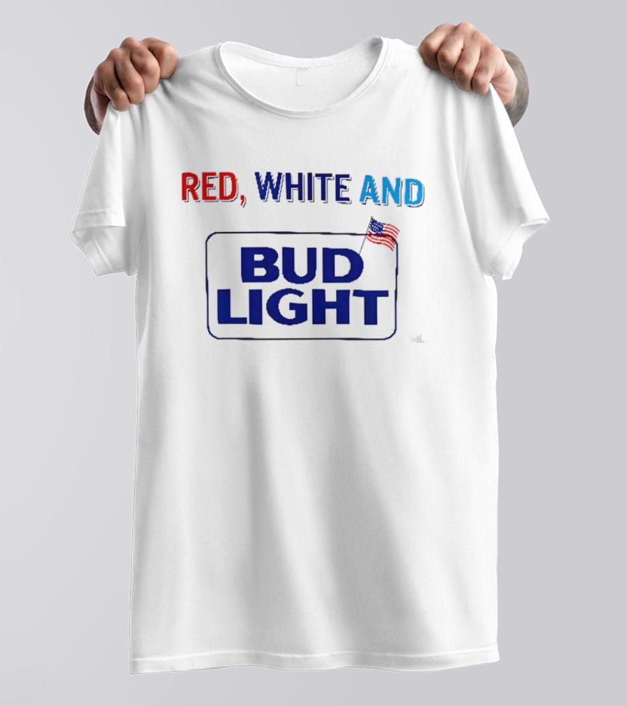 Red White And Bud Light American Flag 4th Of July Celebration T-Shirt