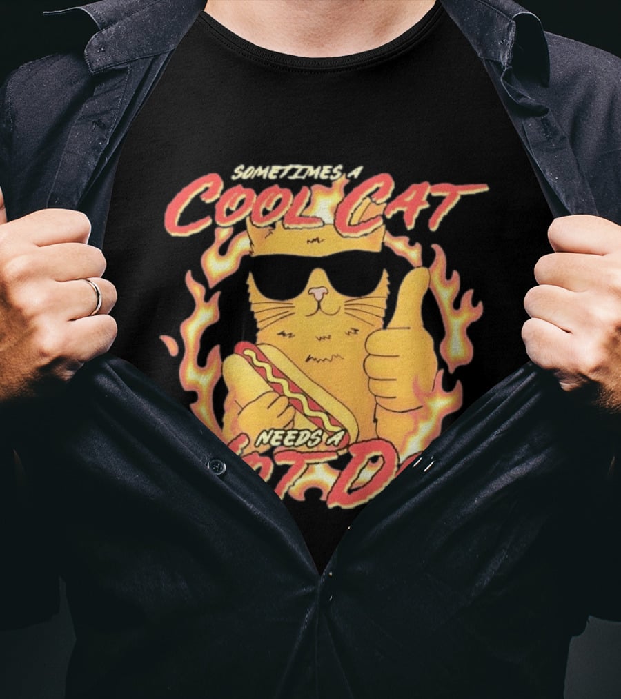 Sometimes A Cool Cat Needs A Hot Dog T-Shirt