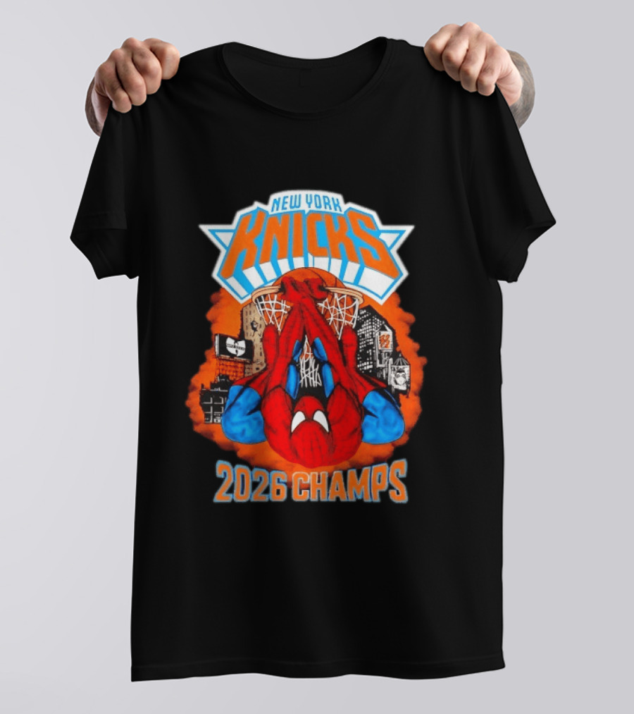New York Knicks Spider Man 2026 Champs Basketball Celebration T-Shirt