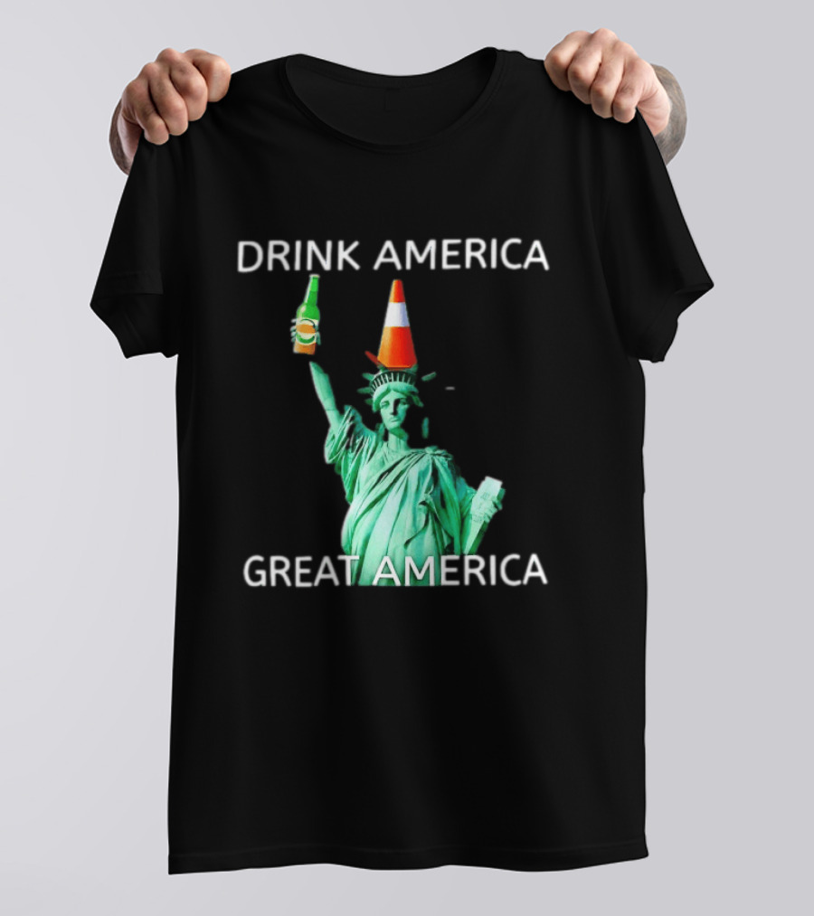 Statue Of Liberty Drink America Great America Traffic Cone Beer Bottle T-Shirt