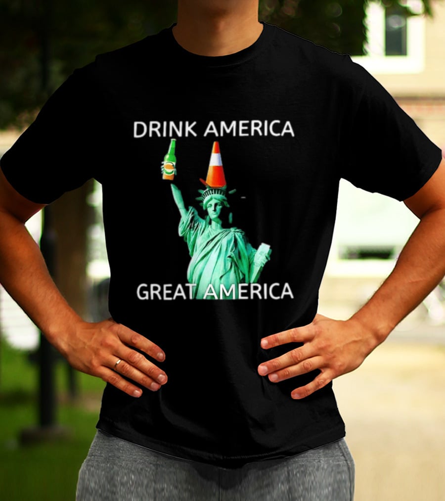 Statue Of Liberty Drink America Great America Traffic Cone Beer Bottle T-Shirt