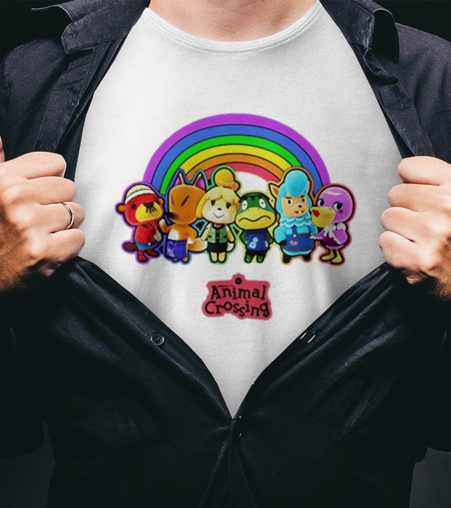 Animal Crossing Rainbow Characters Under Arc T-Shirt