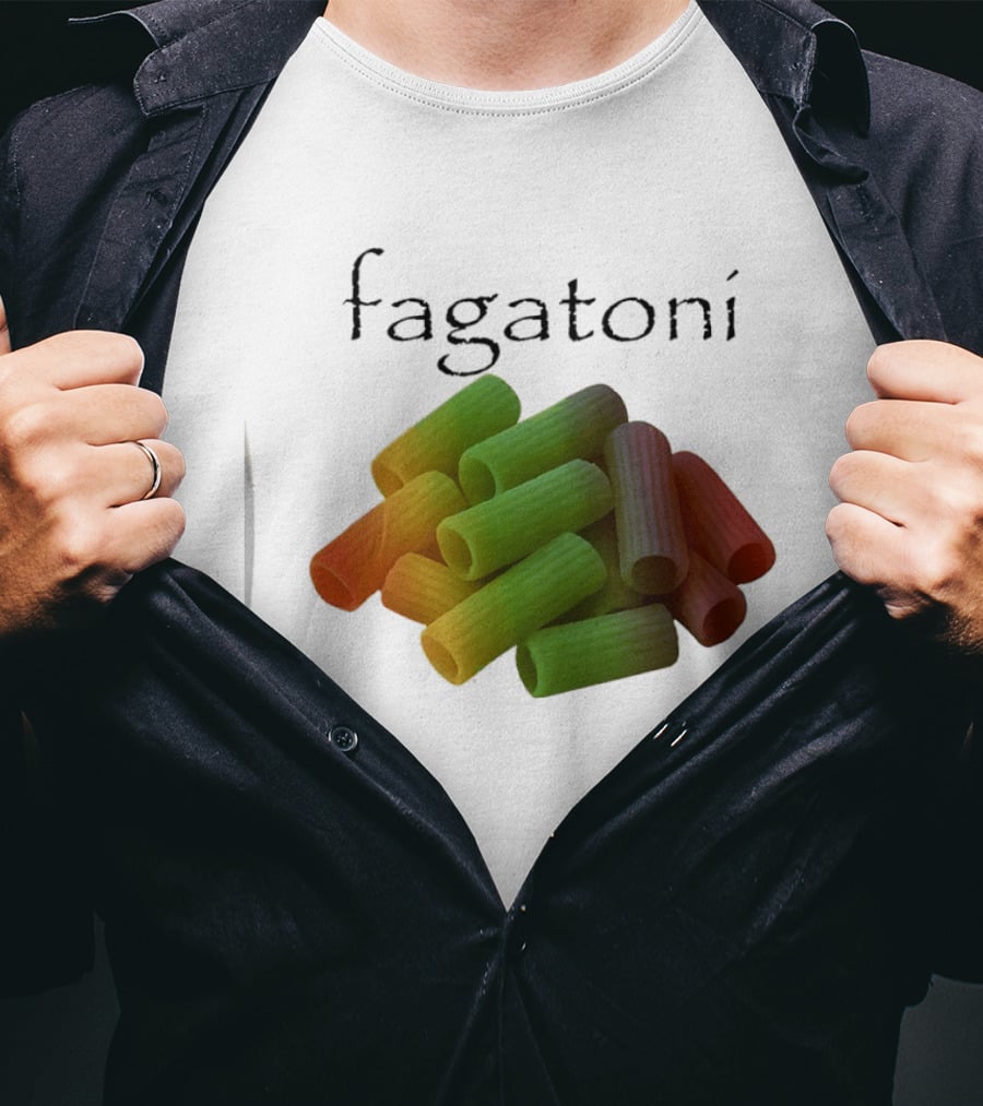 Fagatoni Gay Pasta LGBTQ Pride Multicolor Rigatoni T-Shirt