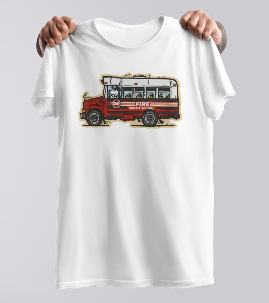 Firefighter Snoopy Woodstock School Bus Fire Probie Training T-Shirt