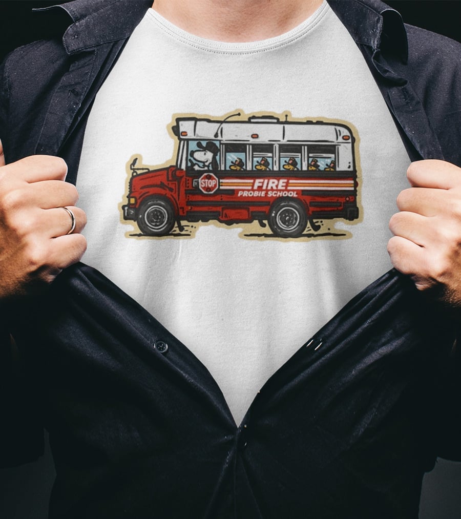 Firefighter Snoopy Woodstock School Bus Fire Probie Training T-Shirt